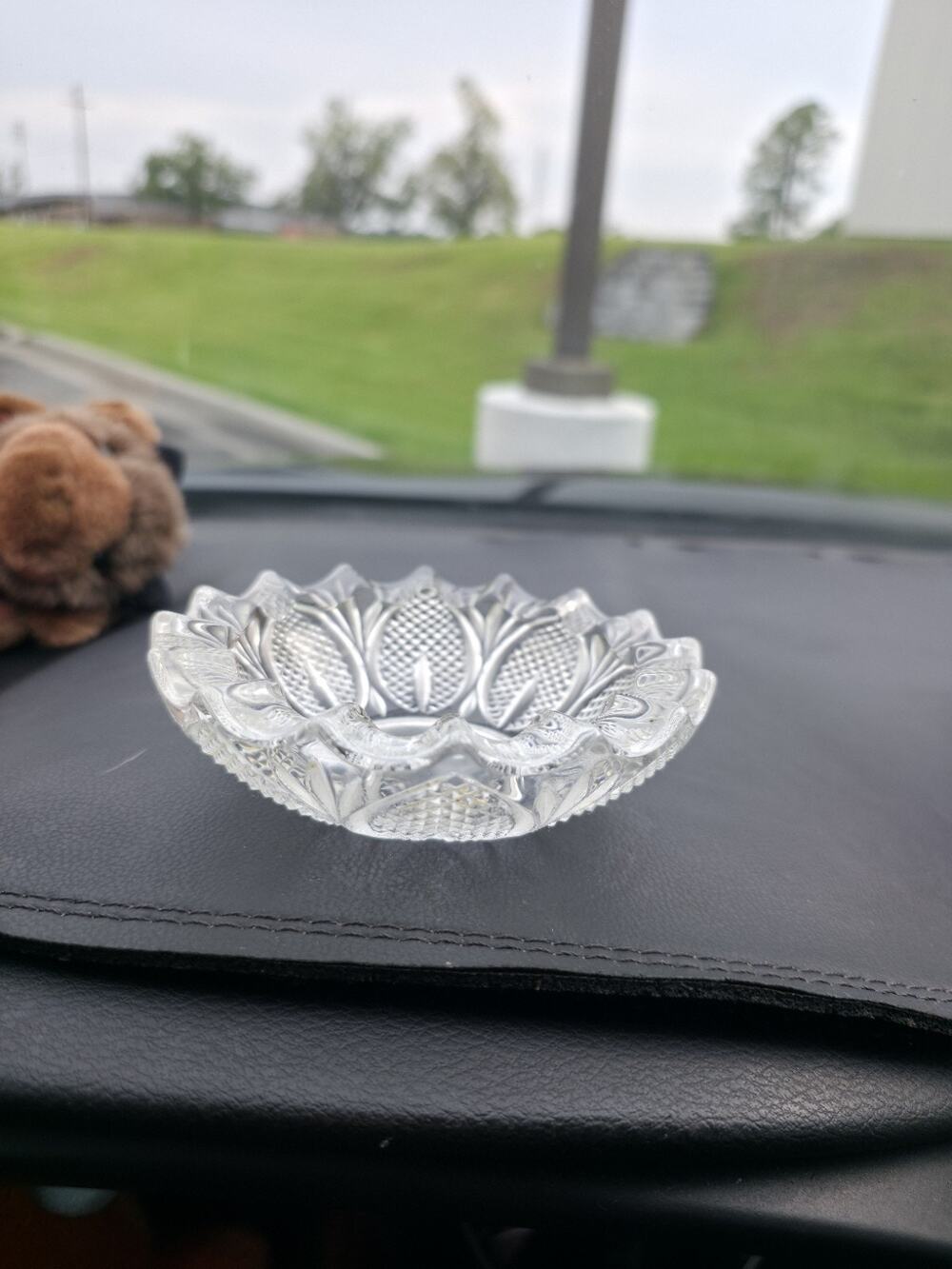 Vintage Studio Nova Clear Crystal Trinket Bowl 4.5" Peacock Eye Pin Dish Japan
